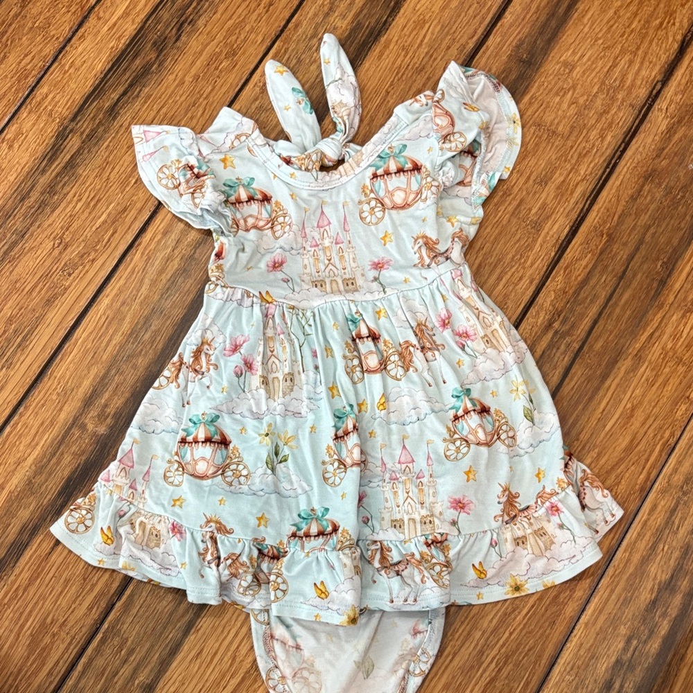 Posh Peanut Light Blue Princess Carriage Ruffle Dress